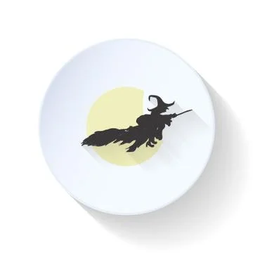 The witch flies on a background of the moon flat icon Stock Illustration