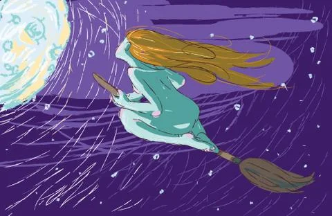 The witch flies on a broomstick Stock Illustration