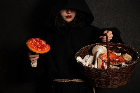 Witch with fly agaric Stock Photos