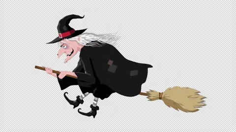 Witch Flying on a Broom Cartoon Stock-Footage 161950683