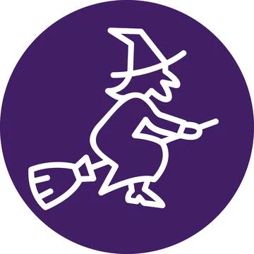 Witch flying on broom round graphic icon illustration Stock Illustration