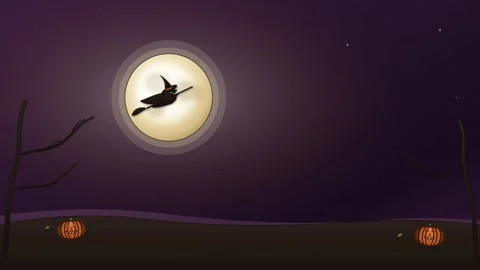 Witch flying on broomstick across full moon on halloween night. 4K Video stock 342781775