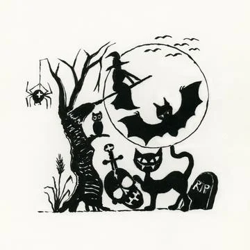 The witch is flying in a full moon night Stock Illustration