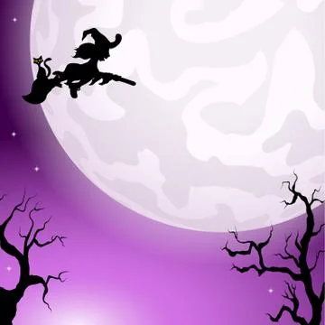 Witch flying over the moon Stock Illustration