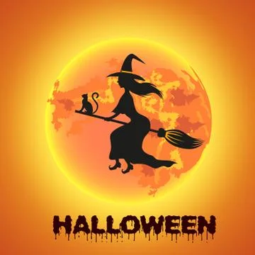 Witch flying over the moon Illustrazione stock
