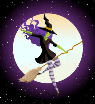 Witch flying in the sky Stock Illustration
