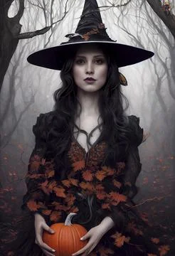 Witch in a forest Stock Illustration