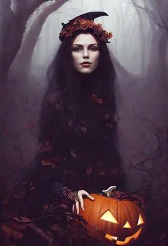Witch in a forest Stock Illustration