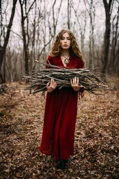 Witch in forest Stock Photos