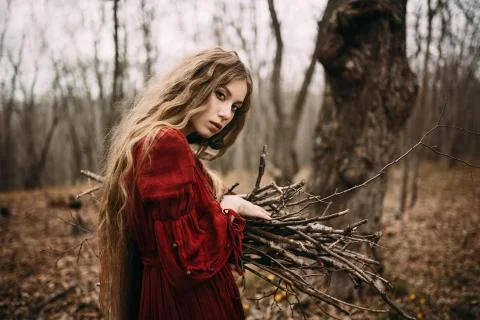Witch in forest Stock Photos