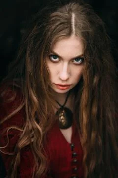 Witch in forest Foto stock