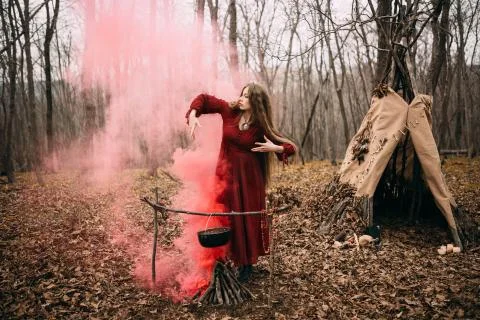 Witch in forest Stock Photos
