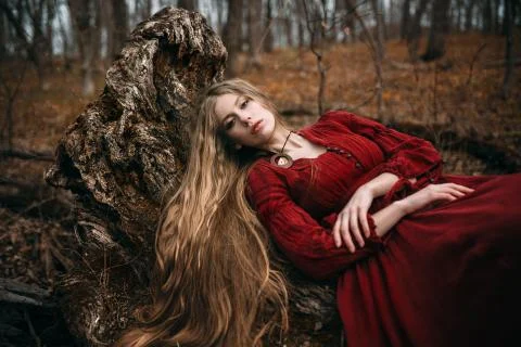 Witch in forest Foto stock