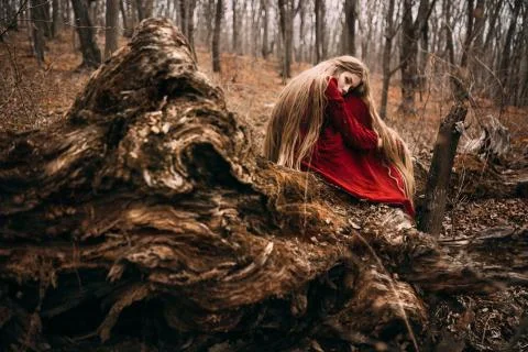 Witch in forest Foto stock
