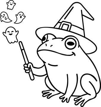 Witch Frog Magic Wand Line Icon Stock Illustration