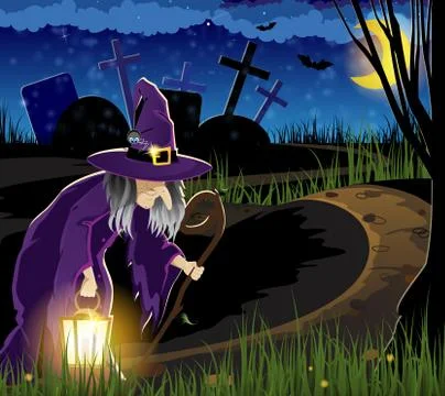 Witch goes to the cemetery Stock Illustration