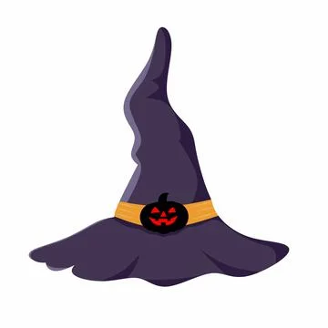 Witch Halloween hat, blessed on white background.  Stock Illustration