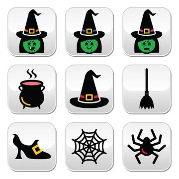 Witch Halloween vector buttons set Stock Illustration
