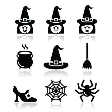 Witch Halloween vector icons set Stock Illustration
