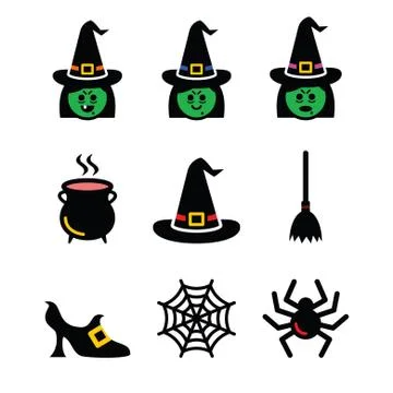 Witch Halloween vector icons set Stock Illustration