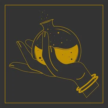 Witch hand with poison bottle magic design illustration postcard. Stock Illustration
