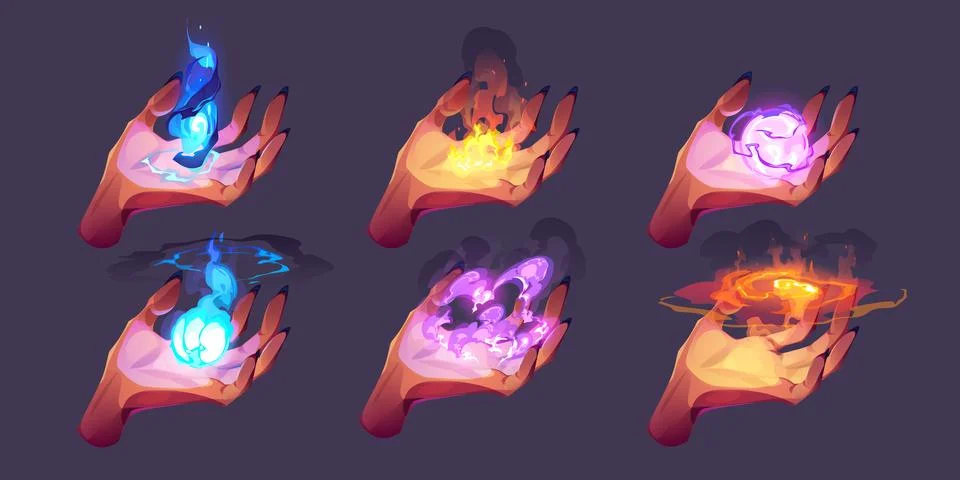 Witch hands with black magic power cartoon set Stock Illustration