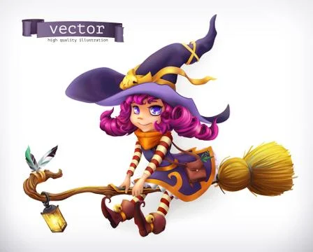 Witch. Happy Halloween, 3d vector icon Stock Illustration
