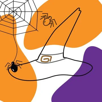 Witch hat against the background of colored spots in shades of Halloween with Illustrazione stock