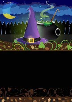 Witch hat and  cauldron Stock Illustration