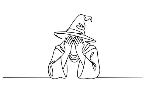 Witch with Hat and Hands Raised in a Line black and white Stock Illustration