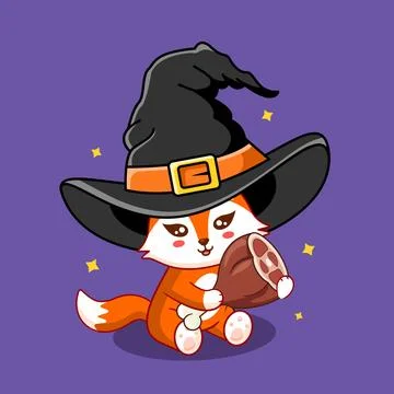 Witch Hat and Magic Wand Vector Illustration Illustration Cartoon desig Stock Illustration