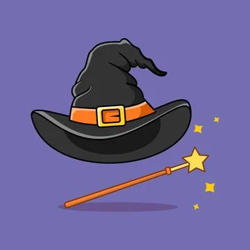 Witch Hat and Magic Wand Vector Illustration Illustration 스톡 일러스트