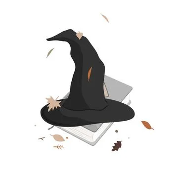 Witch hat and old magic book. Halloween composition. Cartoon vector illustration Stock Illustration
