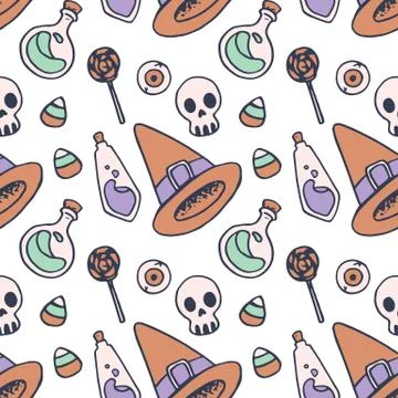 Witch hat and potion seamless pattern Stock Illustration