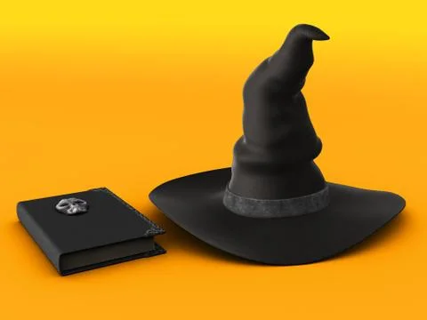 Witch hat and spell book. Stock Illustration
