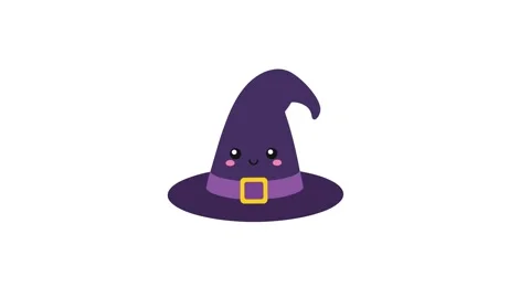 Witch hat animated cute purple magic wizard cap smiling and blinking for ha.. Stock Footage 343774200