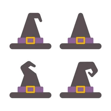 Witch hat flat icon. Halloween illustration of four witch hats Stock Illustration