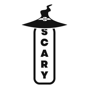 Witch hat floating above scary sign simple icon Ilustração Stock