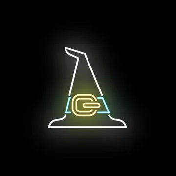Witch hat glowing neon sign for halloween magic Stock Illustration