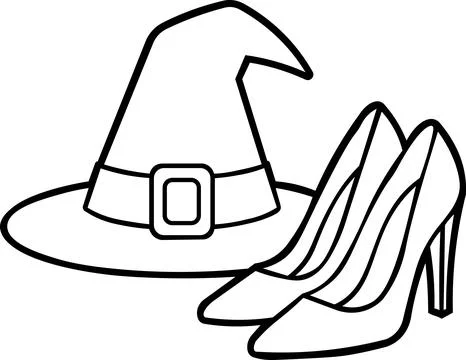 Witch Hat High Heels Line Icon Stock Illustration
