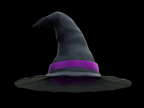 Witch hat isolated on black background. 3D illustration Stock Illustration