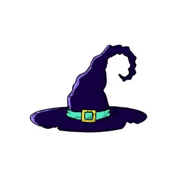 Witch hat. Isolated object on white. Vector cartoon illustration. Hand-drawn. Stock Illustration