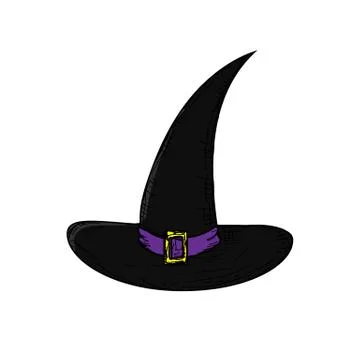 Witch hat. Isolated object on white. Vector cartoon illustration. Hand-drawn. Stock Illustration
