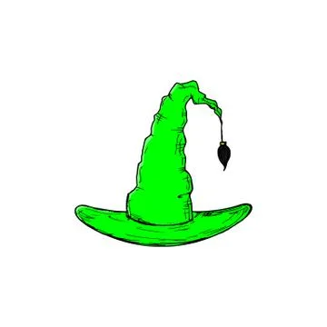 Witch hat. Isolated object on white. Vector cartoon illustration. Hand-drawn. Stock Illustration