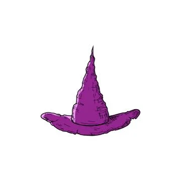 Witch hat. Isolated object on white. Vector cartoon illustration. Hand-drawn. Stock Illustration