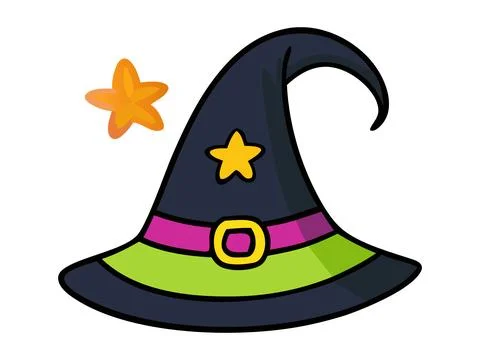 Witch hat isolated on a white background. Hand drawn Wizard pointed hat. Conc Stock Illustration