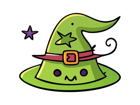 Witch hat isolated on a white background. Wizard pointed hat. Concept of Hall Stock Illustration