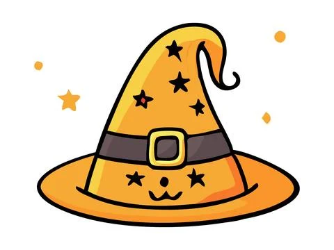 Witch hat isolated on a white background. Wizard pointed hat. Concept of Hall Stock Illustration