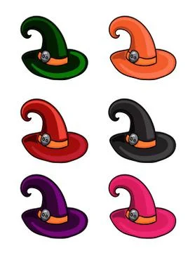 Witch hat multi-colored set, green, black, red, pink, orange, violet Stock Illustration