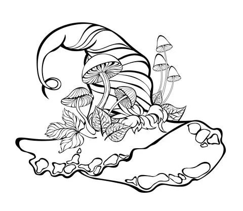 Witch hat with mushrooms Stock Illustration